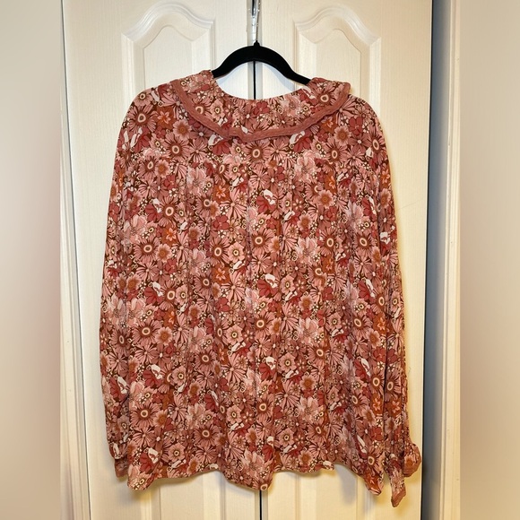 Aritzia Wilfred - Floral Eden Pink Long Sleeve V-Neck Bohemian Blouse in Size M - Picture 3 of 14
